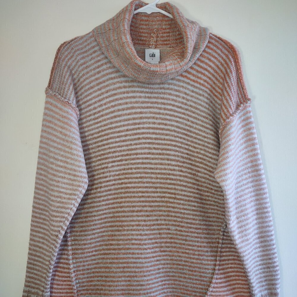 CAbi Striped Cowl Neck Knit Sweater Pullover Relaxed Fit Boho Women Small - Picture 7 of 11